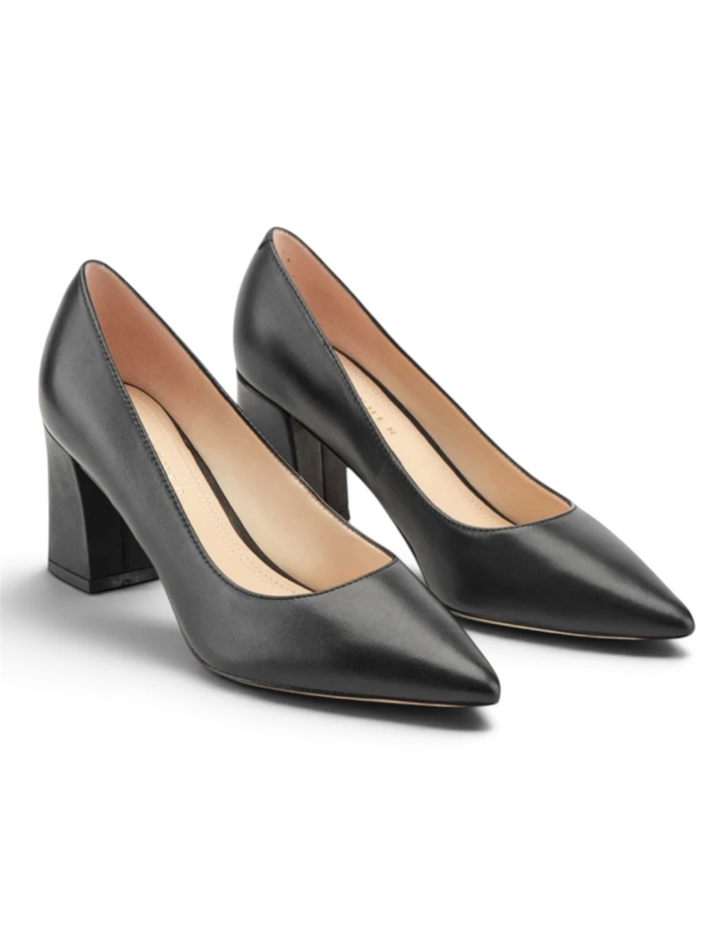 Marc Fisher Zala Black Leather Pointed Toe Block Heel Pumps